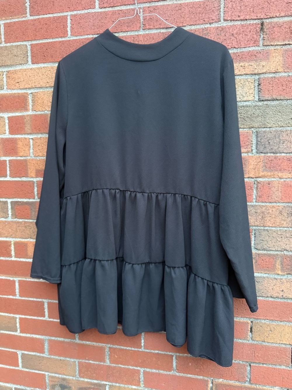 Boohoo Black Tiered Babydoll Mini Dress Plus Size 16 Long Sleeve Textured Dress
